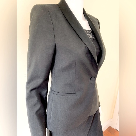 Zara black tuxedo style 100% fine wool blazer shiny black satin collar US Small - Picture 4 of 16